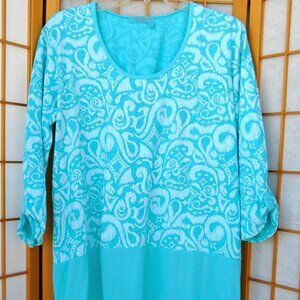 FRESH PRODUCE Large Luna blue Windfall Top Wander woven/knit mix fabric
